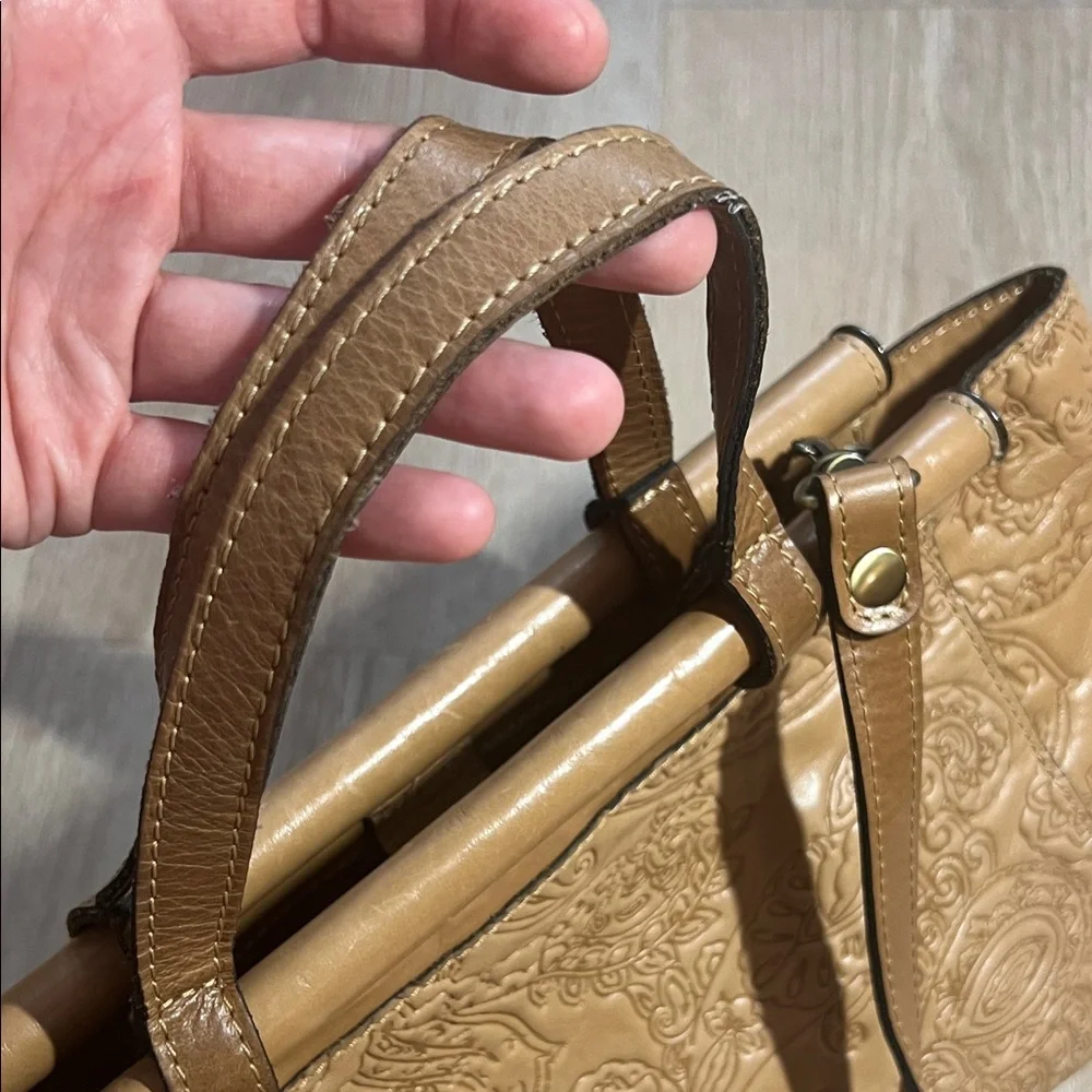 Tan Embossed Paisley Leather Tote Bag - Picture 6 of 9